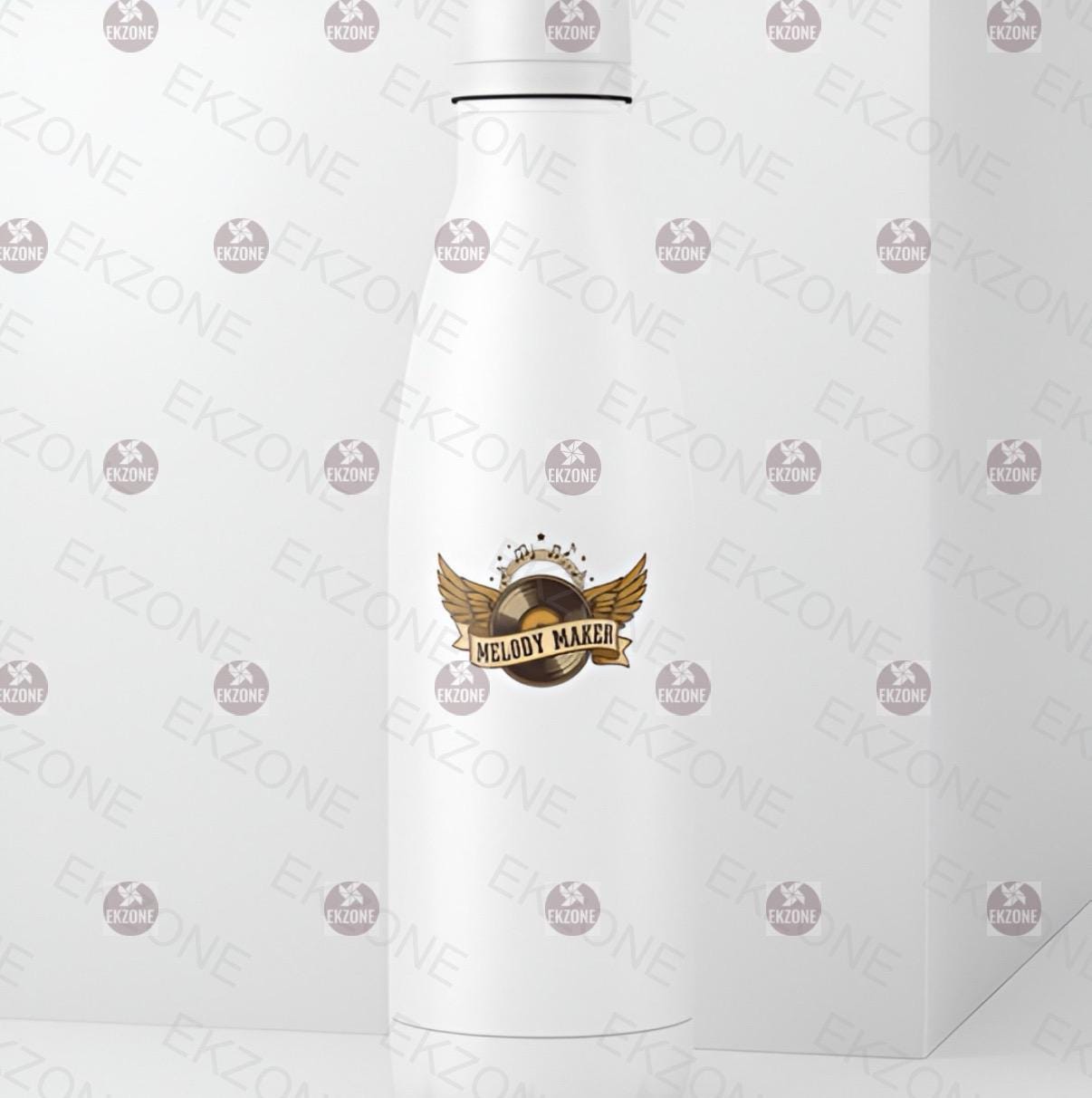 White cylindrical product with 'Melody Maker' logo on a branded background