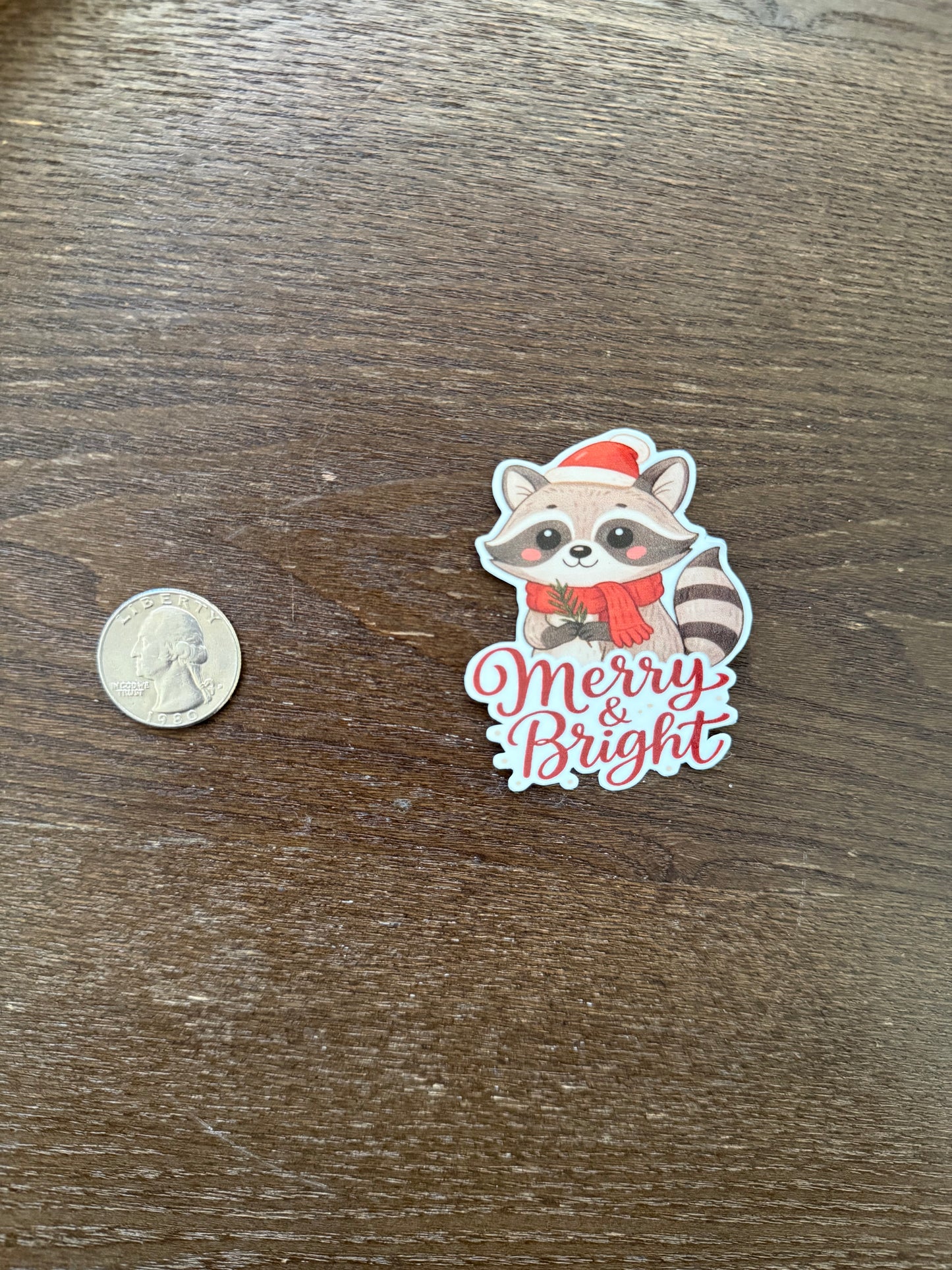 Merry & Bright Christmas Raccoon Sticker