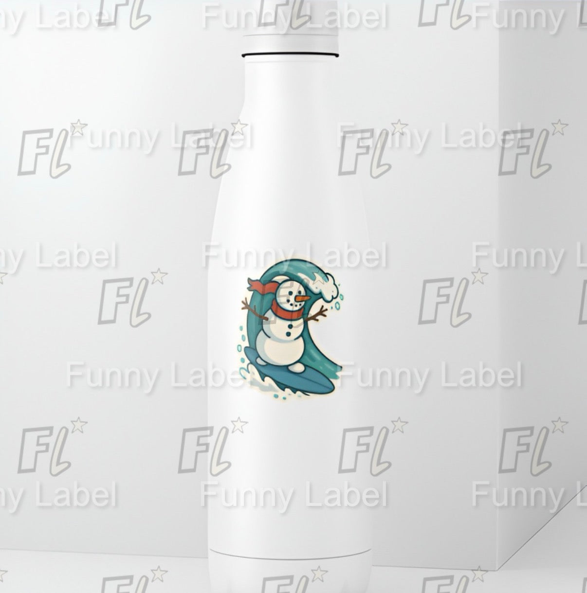 Holographic Surfing Snowman Sticker - Tropical Holiday Edition