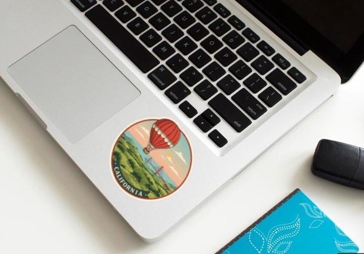 California Hot Air Balloon Sticker | Golden Gate Bridge Decal | Vintage Travel Art | San Francisco Souvenir Vinyl | Wanderlust Gift | Retro