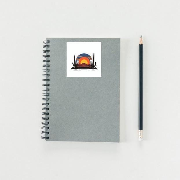 Circular Desert Sunset Sticker | Southwestern Landscape Decal | Saguaro Cactus Art | Nature Lover Vinyl | Aesthetic Vibe Gift |Desert Sunset