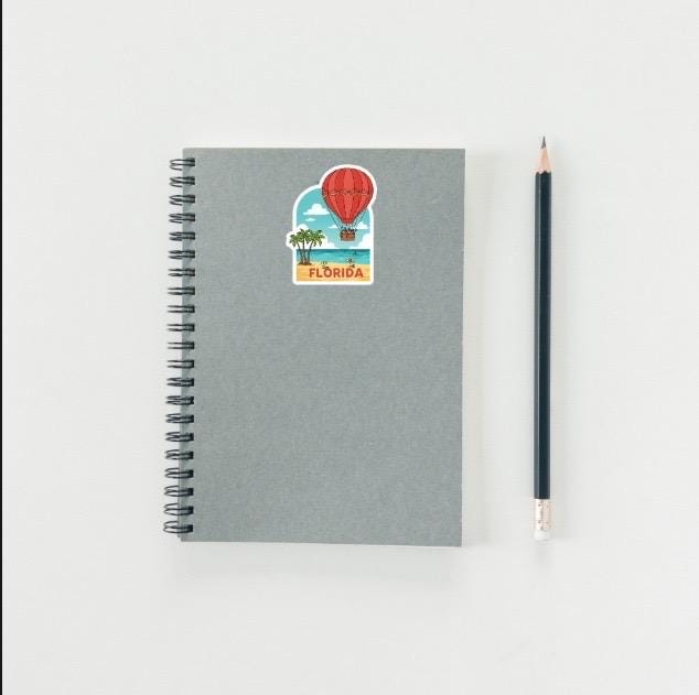 Florida Hot Air Balloon Sticker | Beach Vacation Decal | Retro Travel Art | Sunshine State Souvenir Vinyl | Wanderlust Gift | Florida Local