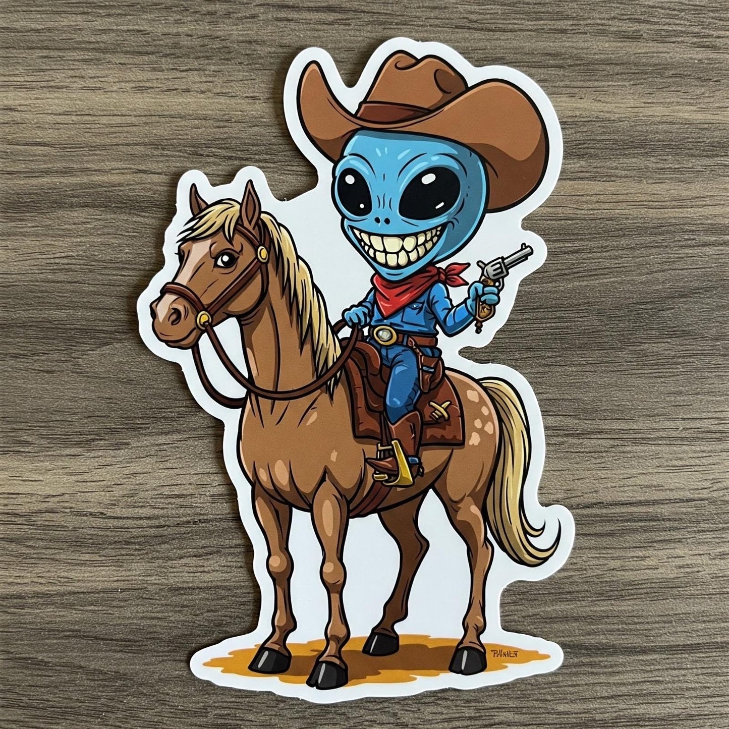 Cowboy Alien Sticker | Western Sci-Fi Decal | Extraterrestrial Rider Art | Funny Space Cowboy Vinyl | Rodeo Alien Gift | Unique Western Gift