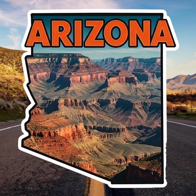 Holographic ARIZONA Grand Canyon Sticker | Shiny State Outline Decal | Travel Souvenir Vinyl | Dazzling Desert Landscape Art | Arizona Local