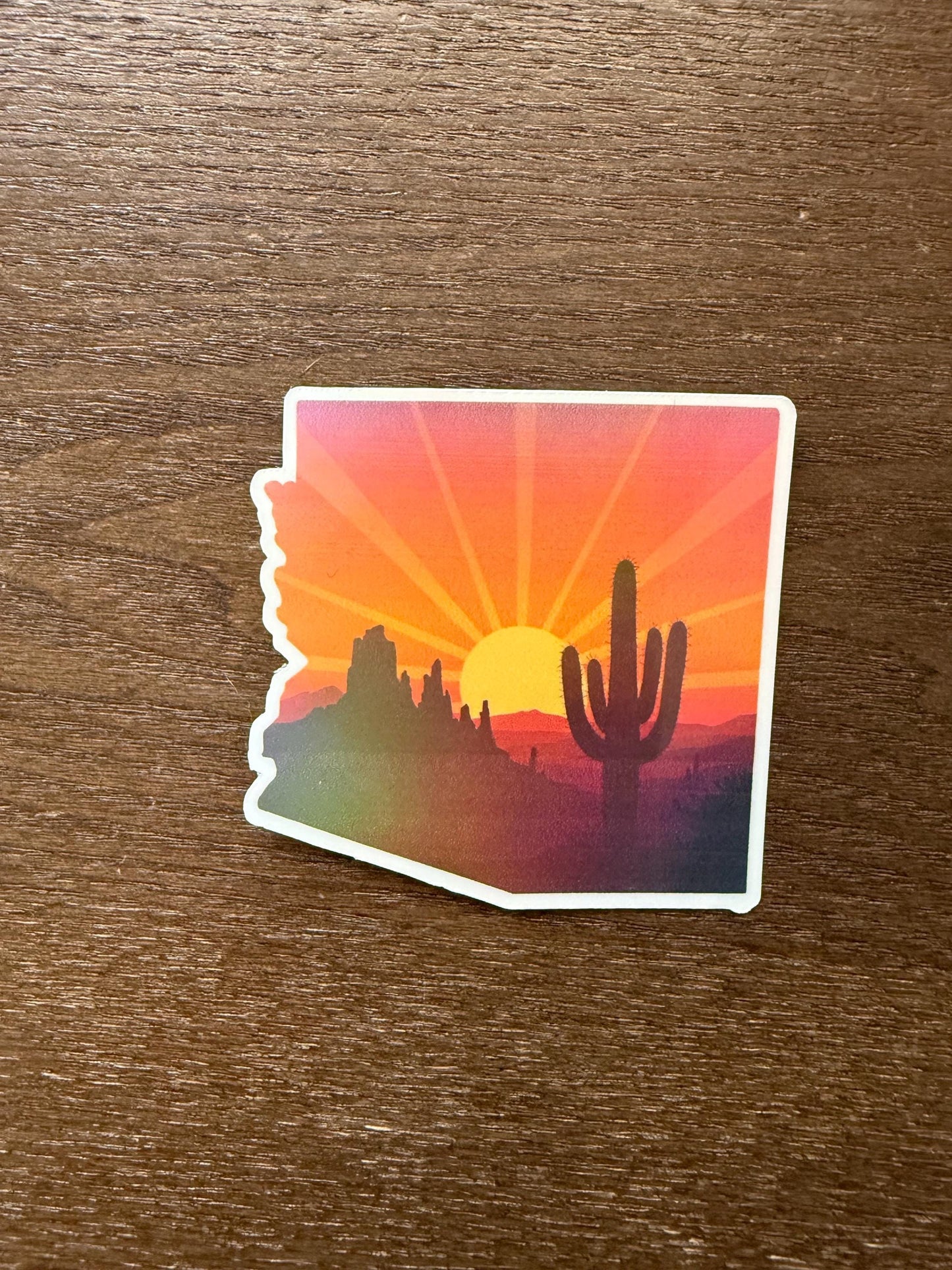 Holographic Arizona Sunset Sticker | Shiny State Outline Decal | Desert Cactus Vinyl | Travel Souvenir Gift | Dazzling Sonoran Aesthetic |