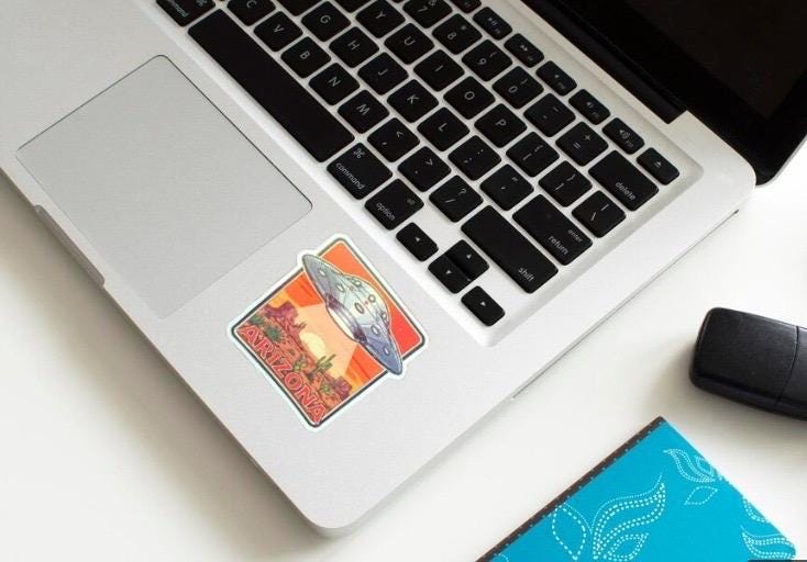 ARIZONA UFO Sticker | Alien Desert Decal | Retro Sci Fi Travel Art | Southwestern Conspiracy Vinyl | Unique Arizona Gift | Roswell Area 51