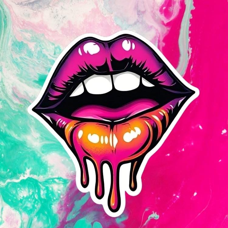 Holographic Dripping Lips Sticker | Pop Art Mouth Decal | Shiny Aesthetic Art | Psychedelic Drip Vinyl | Makeup Lover Gift | Bold Statement