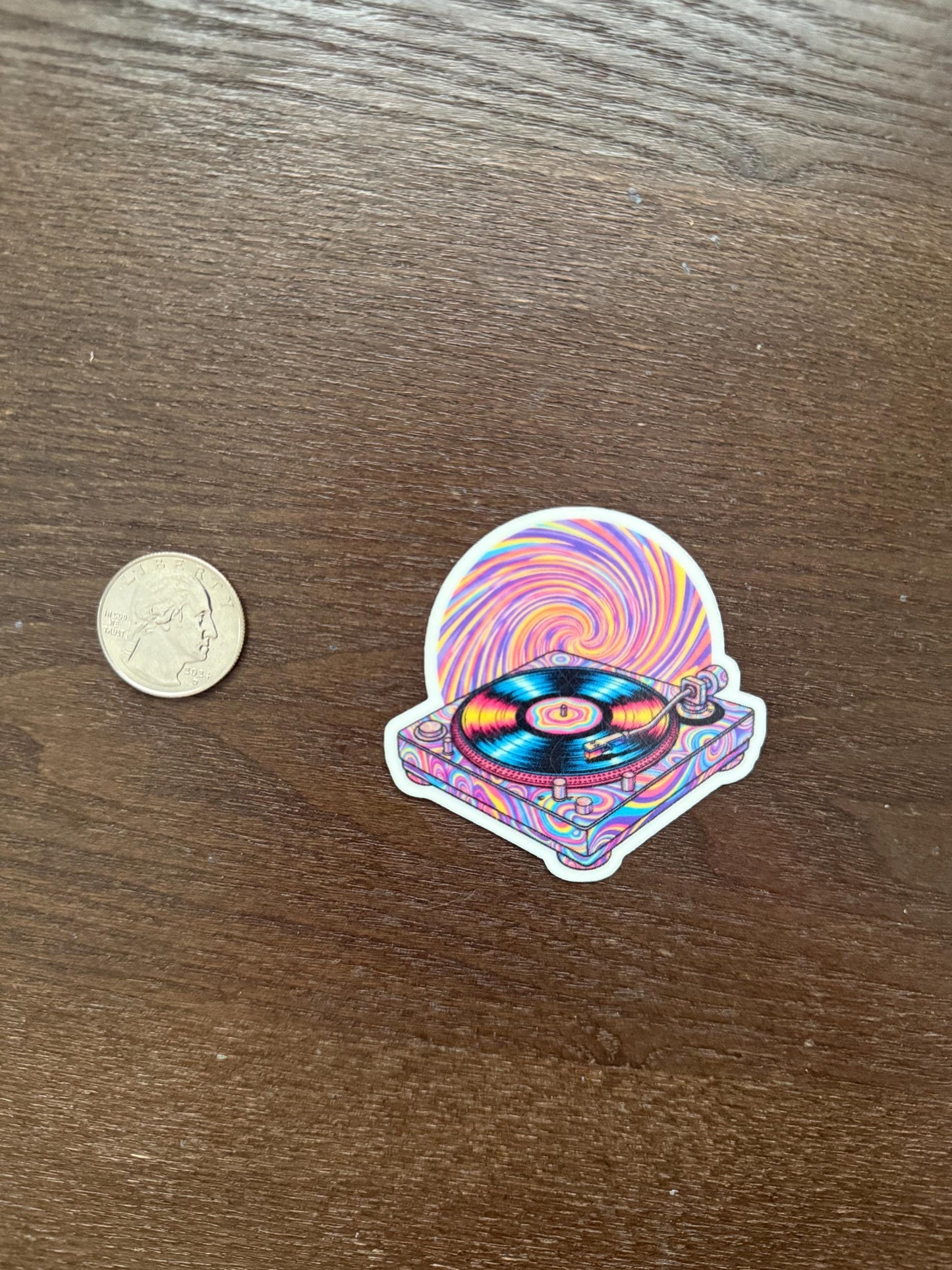 Glow in the Dark Turntable Sticker | Psychedelic Vinyl Decal | Trippy Music Lover Gift | Retro DJ Gear Sticker | UV Reactive Record Player