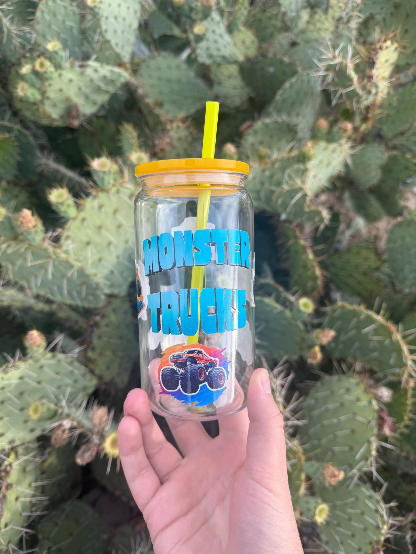 Monster Trucks Kids Tumbler with Lid & Straw - Reusable Plastic Cup - Boys Gift - Thumbler Drinkware - Party Favor - Stocking Stuffer - Cup