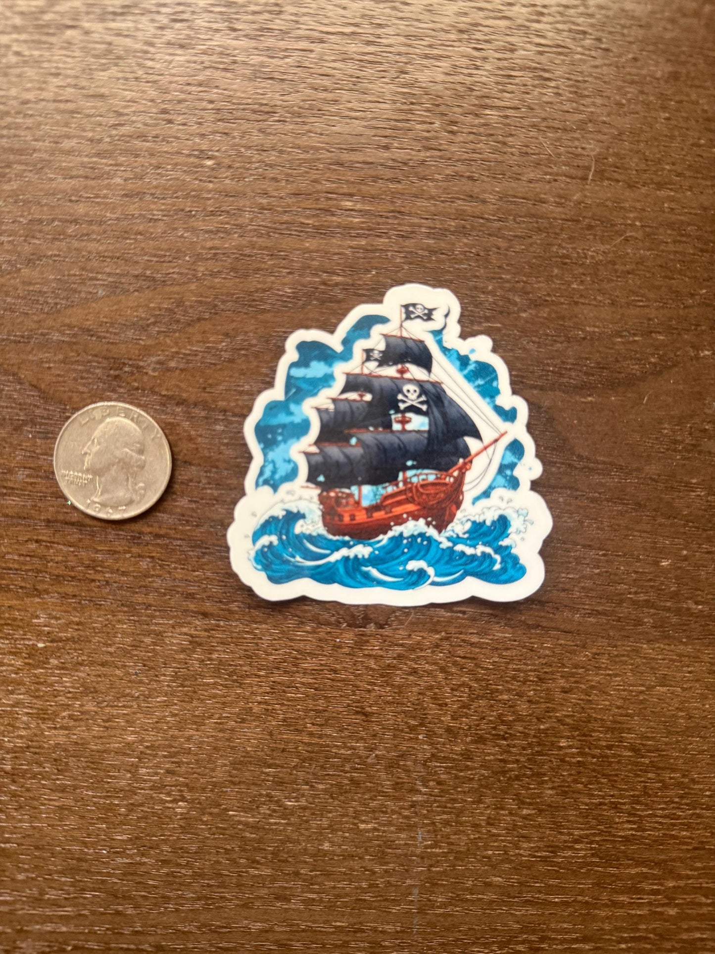 Pirate Ship Sticker - Cartoon Pirate Ship Decal - Ocean Storm Adventure Sticker - Skull and Crossbones -Laptop Sticker - Water Bottle Decal