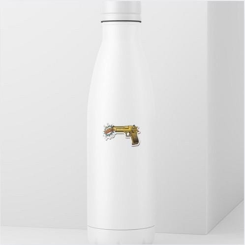 Golden Gun Pop Art Sticker | "BANG!" Comic Book Decal | Unique Weapon Art | Retro Pop Culture Vinyl | Laptop Sticker | Water Bottle Sticker