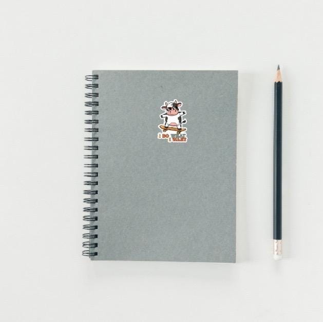I Do What I Want Cow on Skateboard Sticker | Funny Animal Decal | Rebel Attitude Vinyl | Skater Cow Art | Humorous Laptop Sticker | Cute
