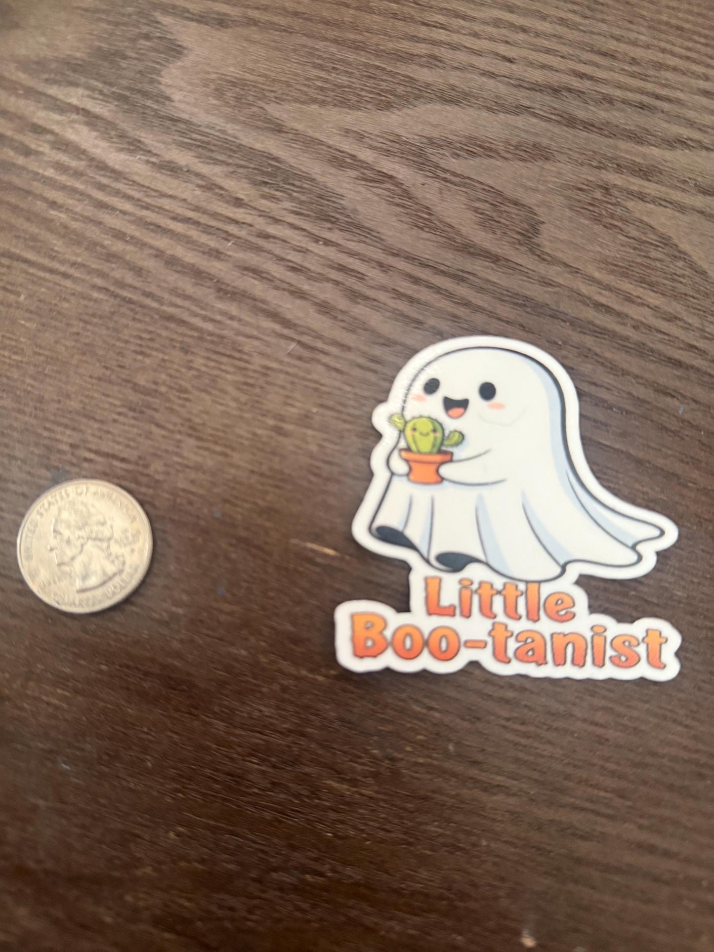 Little Boo-tanist Ghost & Cactus Sticker | Funny Plant Lover Decal | Cute Spooky Pun Vinyl | Halloween Kawaii Art | Succulent Gardener Gift
