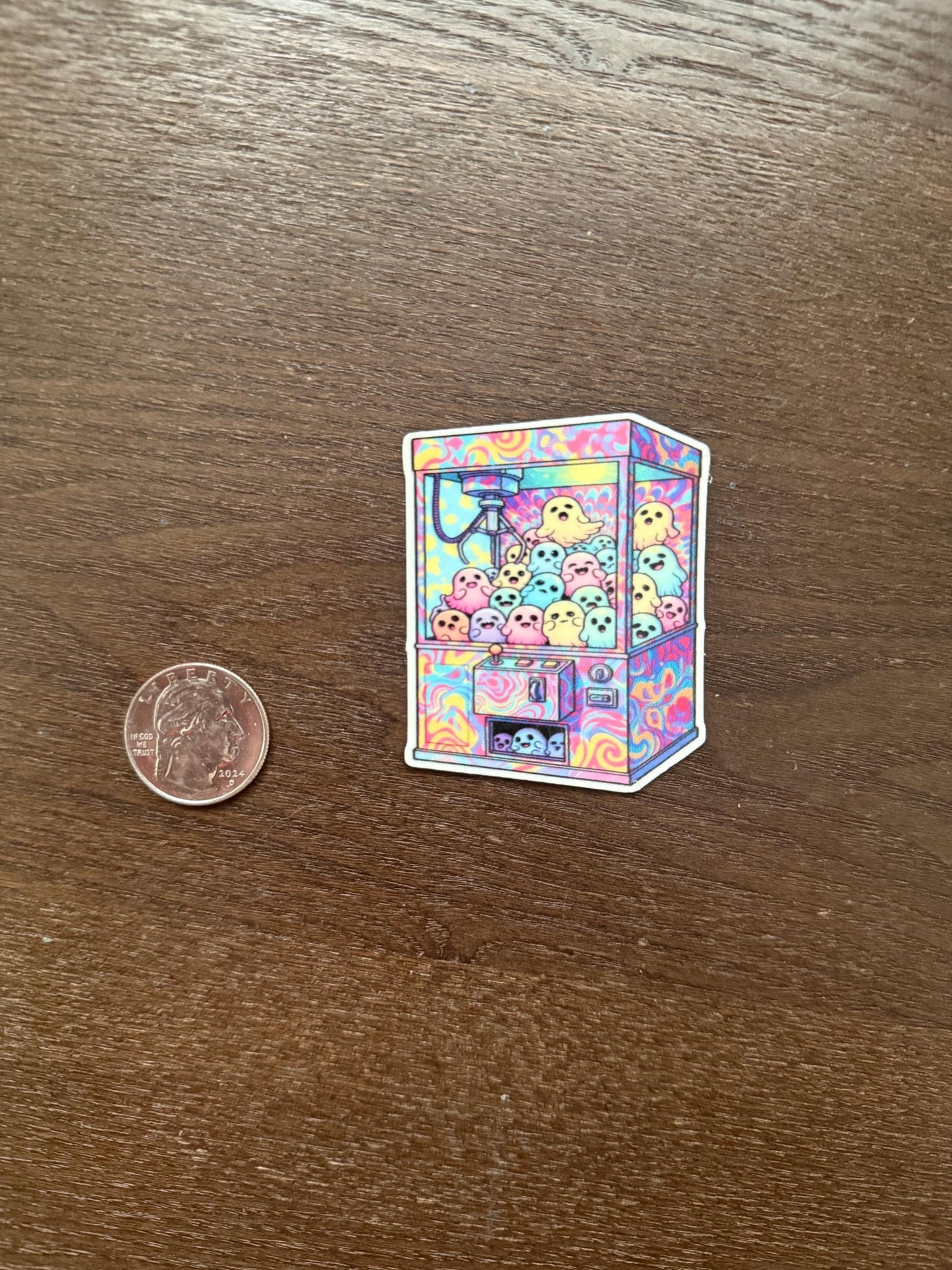 Glow in the Dark Ghost Claw Machine Sticker | Kawaii Spooky Decal | Pastel Art | Arcade Game Sticker | Cute Ghost Vinyl | Laptop Sticker