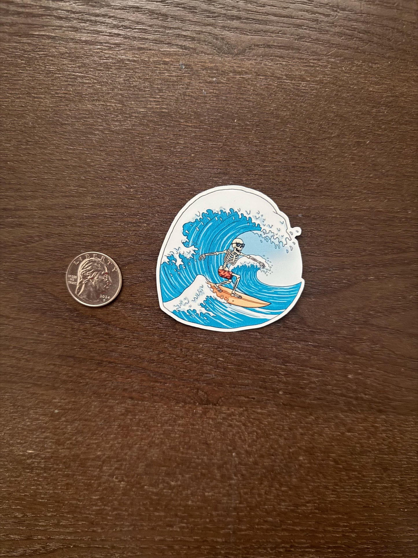 Skeleton Surfer Sticker | Ocean Wave Decal | Beach Vibe Art | Funny Skull Surfing Vinyl | Summer Sports Watersports Gift | Coastal Decor