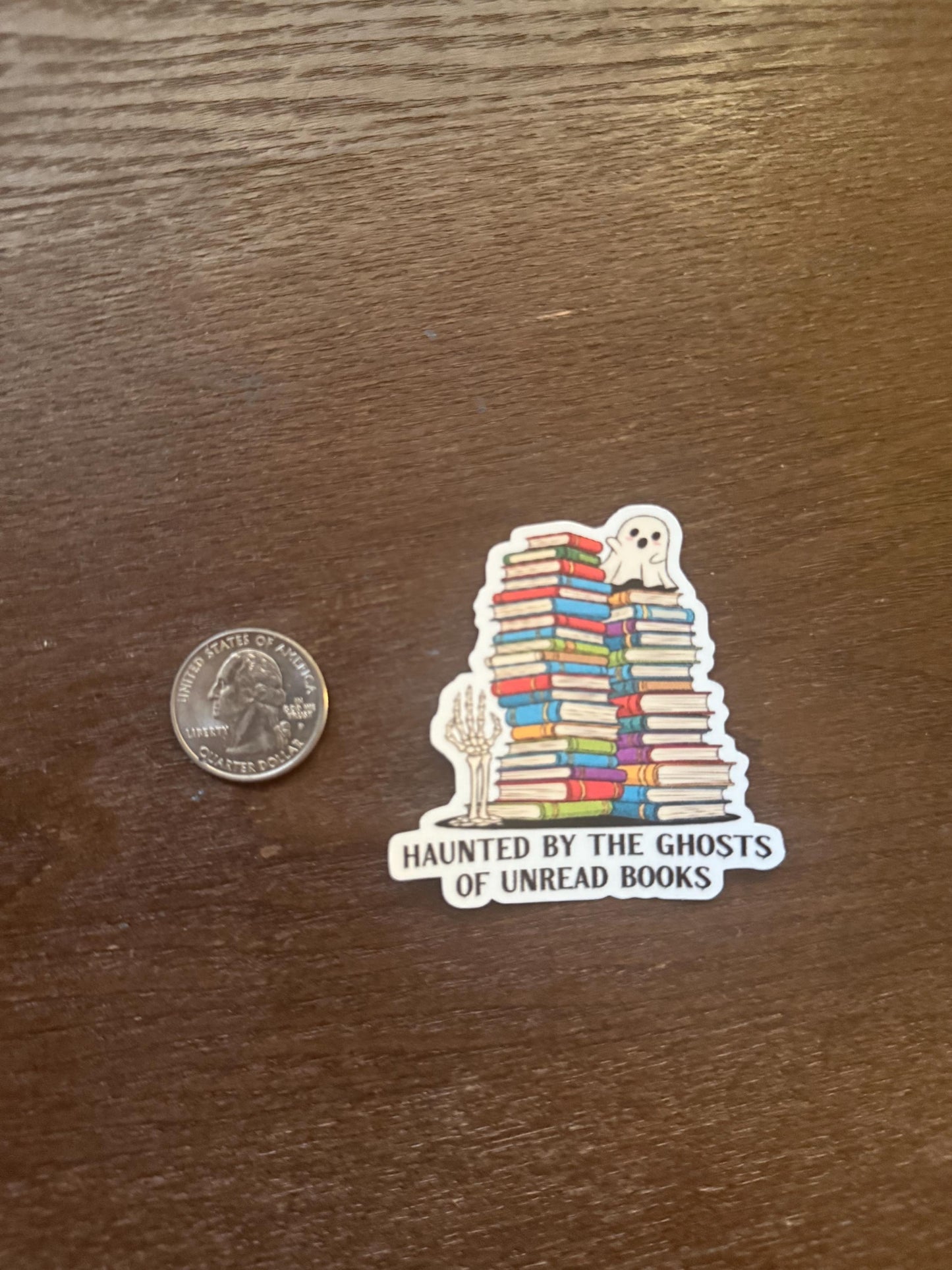 Haunted by Ghosts of Unread Books Sticker | Funny Book Lover Decal | Bookworm Gift | Reading Quote Vinyl | TBR Pile Humor | Spooky Cute Read