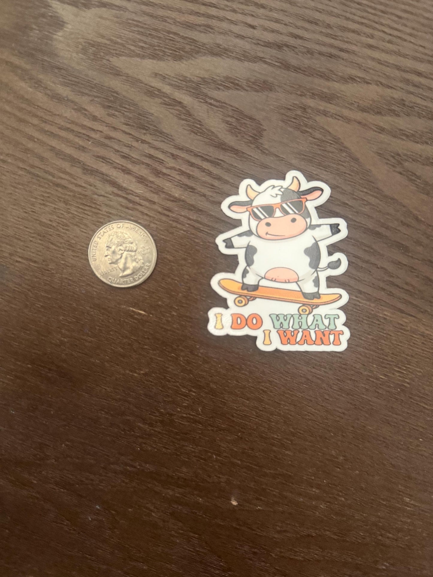 I Do What I Want Cow on Skateboard Sticker | Funny Animal Decal | Rebel Attitude Vinyl | Skater Cow Art | Humorous Laptop Sticker | Cute