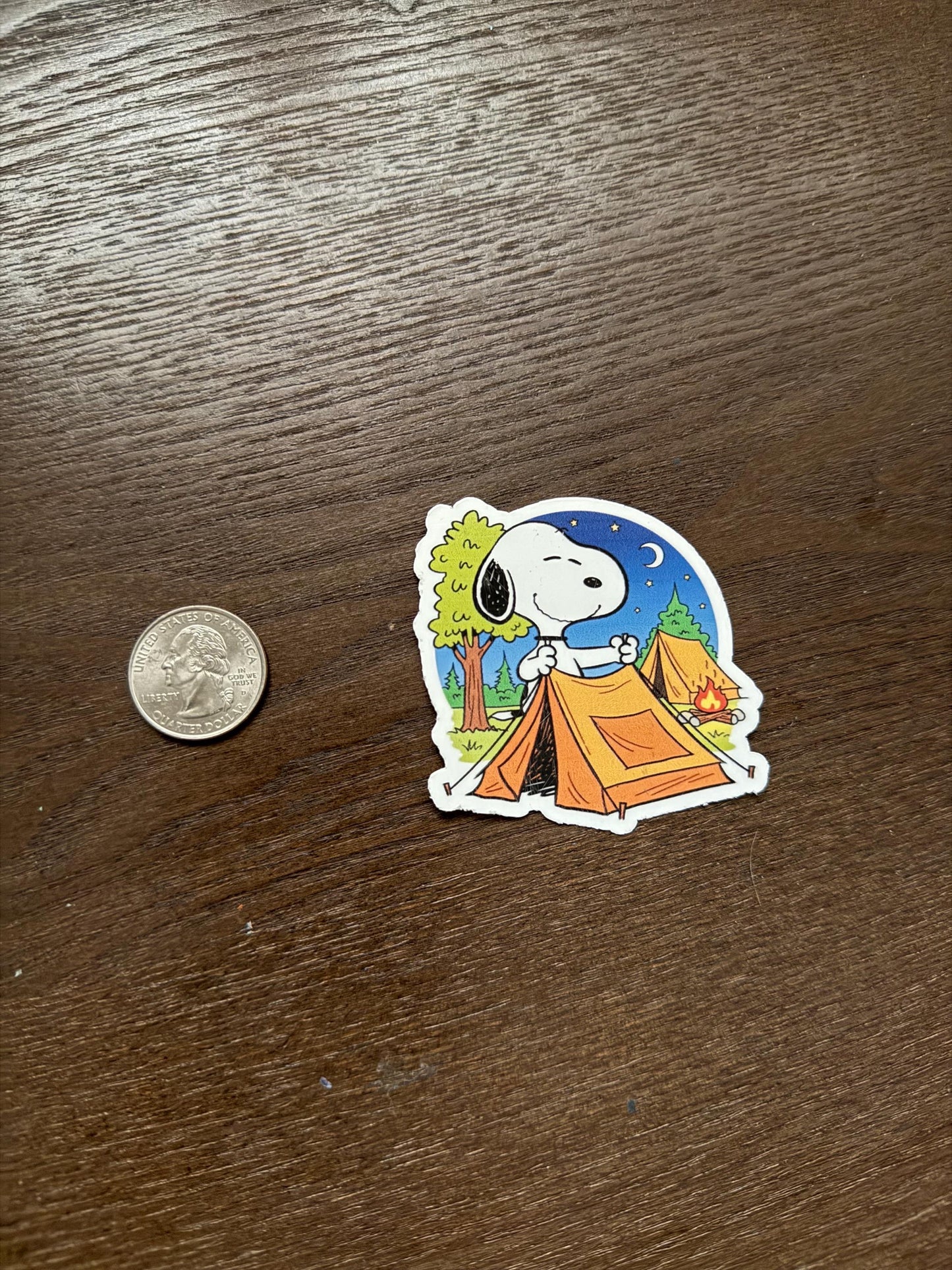Snoopy Camping Tent Sticker | Peanuts Outdoor Adventure Decal | Campfire Night Art | Cute Camper Dog Vinyl | Nature Lover Gift | Retro Decal