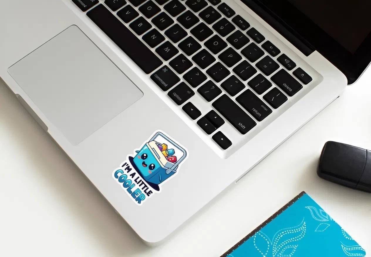 I'm A Little Cooler Sticker | Funny Cooler Pun Decal | Cute Summer Vibe Art | Beverage Cooler Vinyl | Humorous Drinkware Laptop Sticker |
