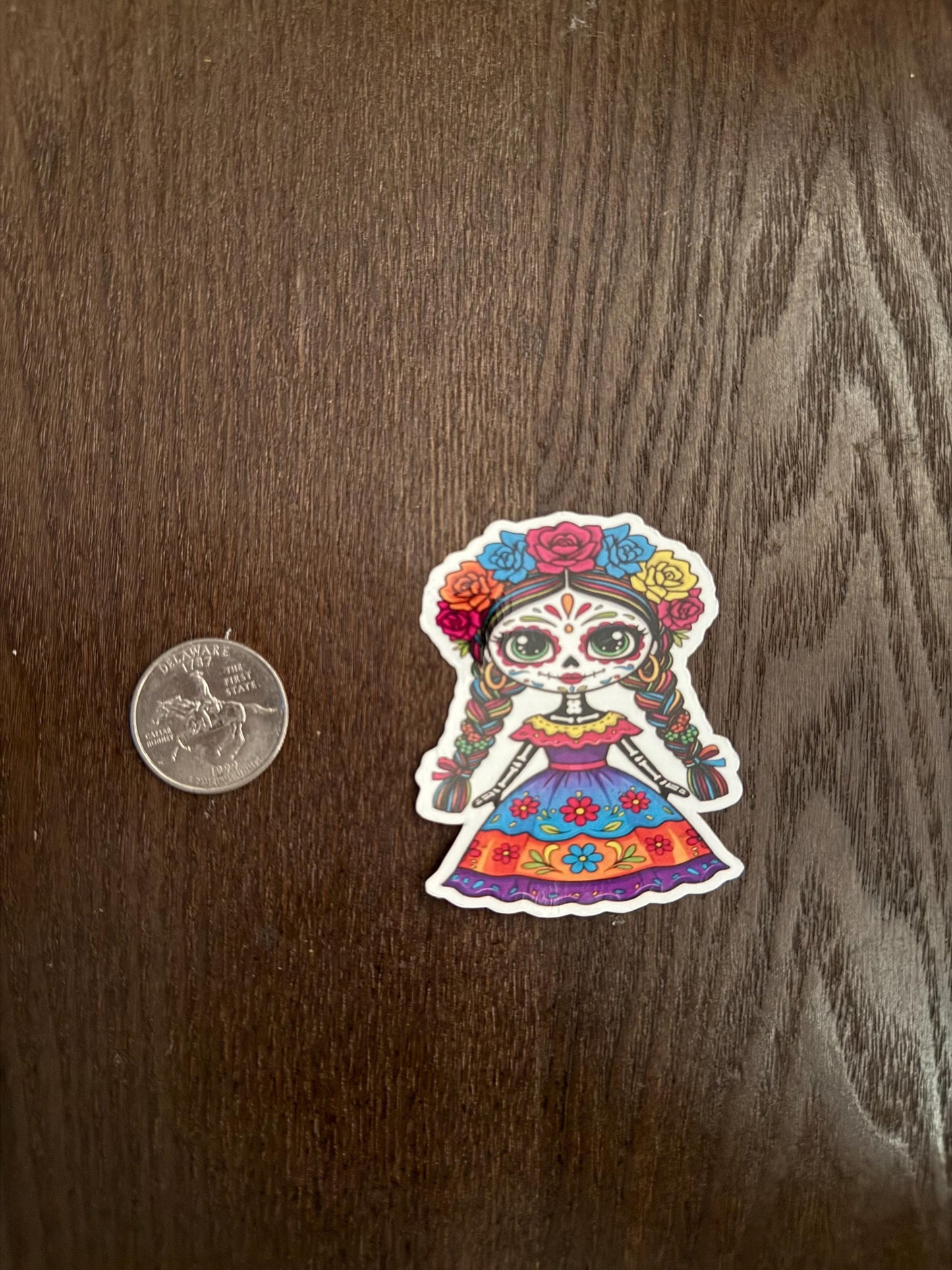 Cute Sugar Skull Girl Sticker | Día de los Muertos Decal | Calavera Art | Mexican Folk Art Vinyl | Colorful Halloween Gift | Frida Kahlo