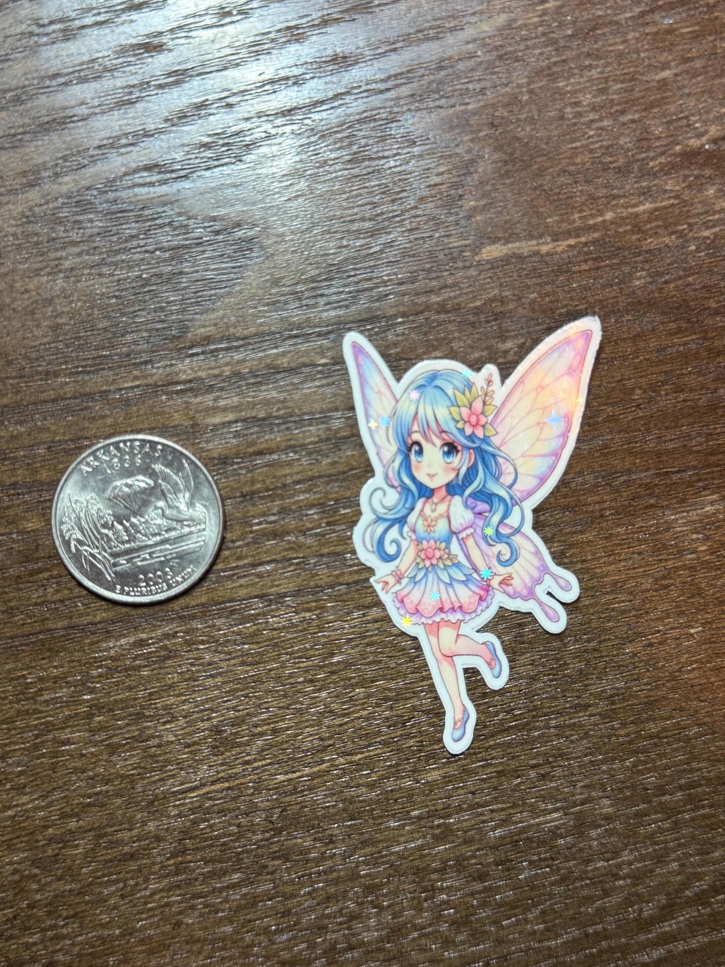 Cute Blue Hair Fairy Sticker | Magical Flower Decal | Whimsical Fantasy Art | Pastel Wing Vinyl | Enchanted Forest Gift | Kawaii on a Laptop