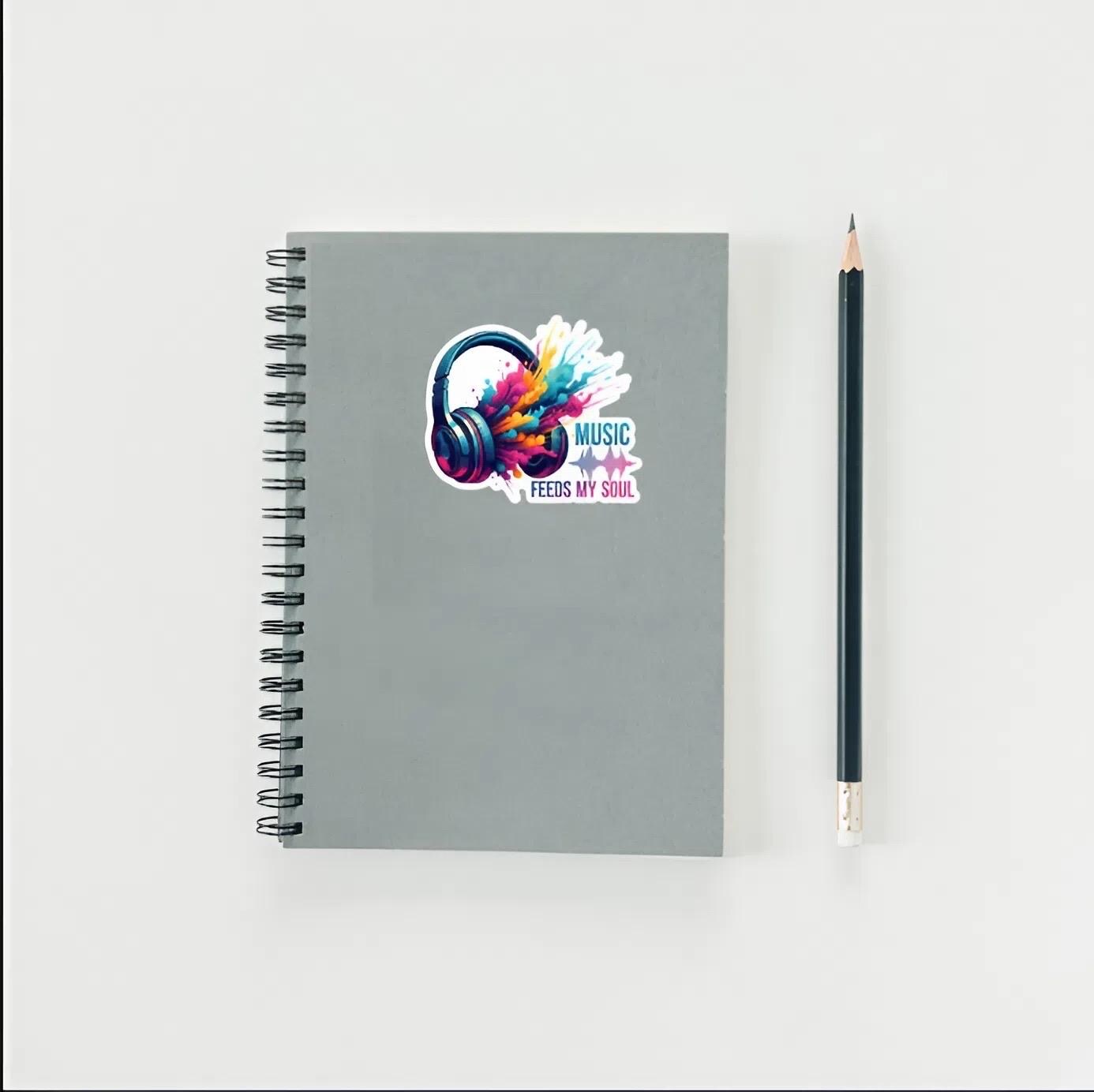 Music Feeds My Soul Headphones Sticker | Vibrant Audiophile Decal | Colorful Sound Art | Music Lover Vinyl | Inspirational Quote Laptop |