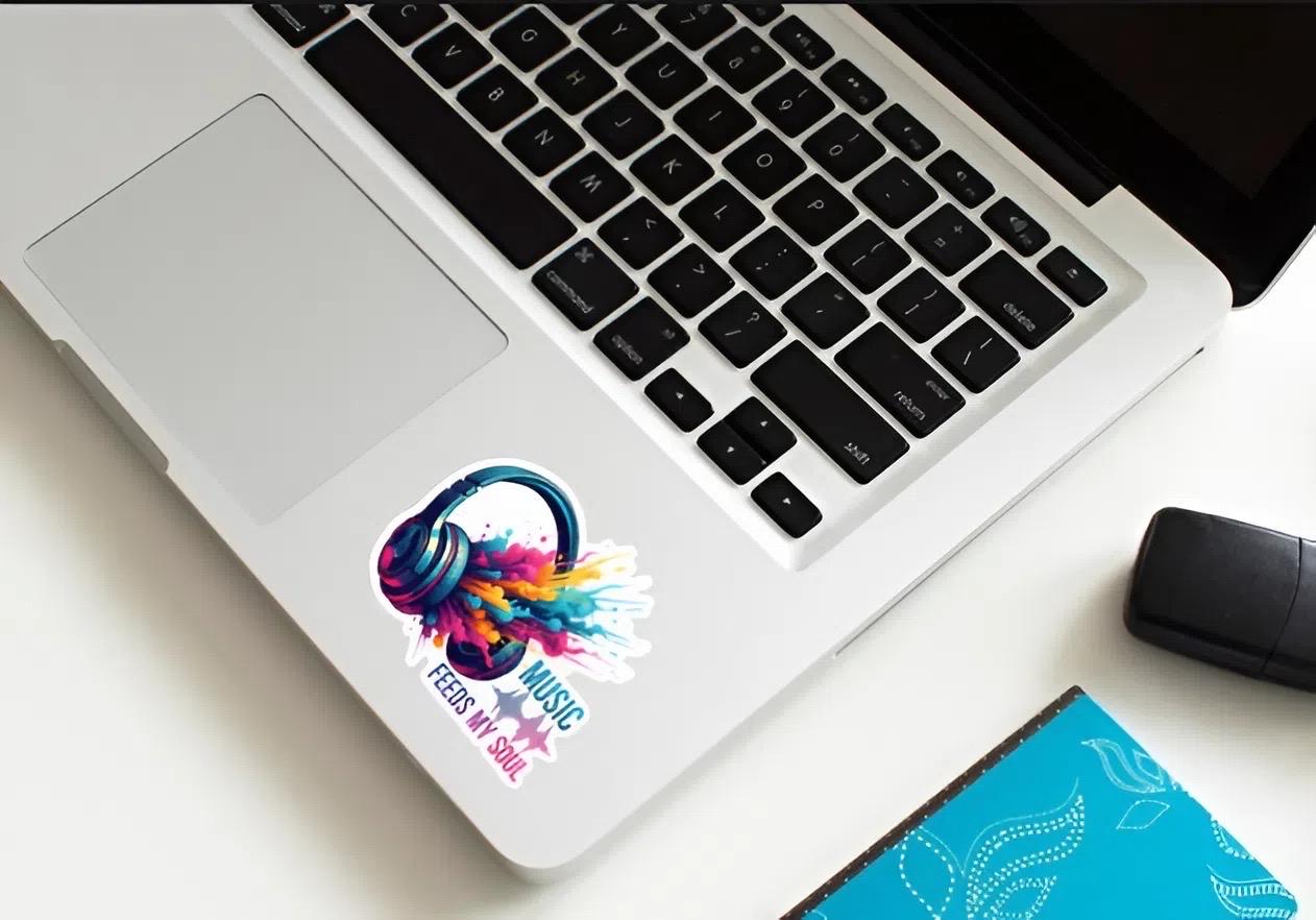 Music Feeds My Soul Headphones Sticker | Vibrant Audiophile Decal | Colorful Sound Art | Music Lover Vinyl | Inspirational Quote Laptop |