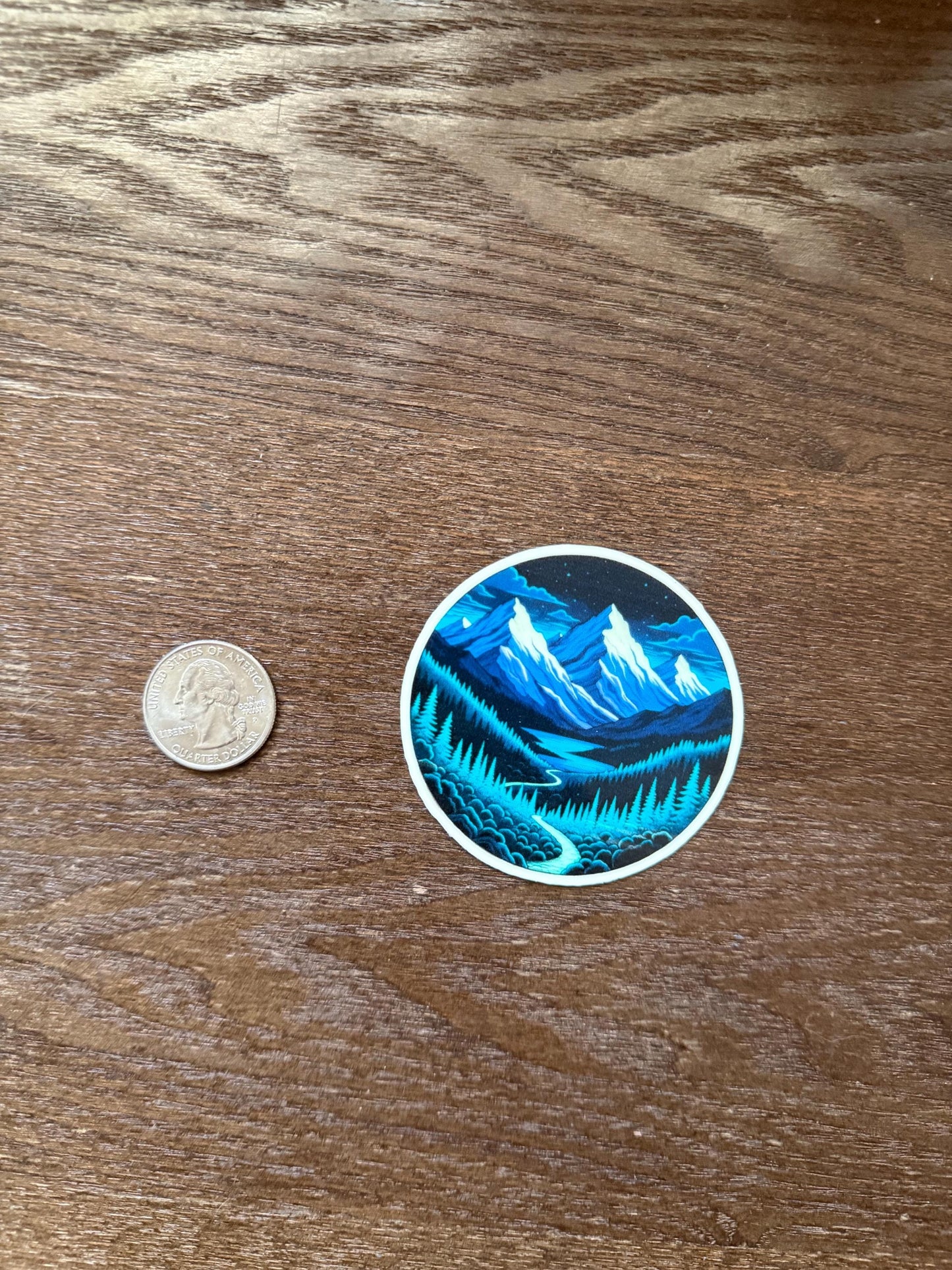 Glow in the Dark Mountain Forest Sticker| Northern Lights Aurora Decal | Celestial Nature Art | Outdoorsy Vinyl | UV Reactive Night Sky Gift