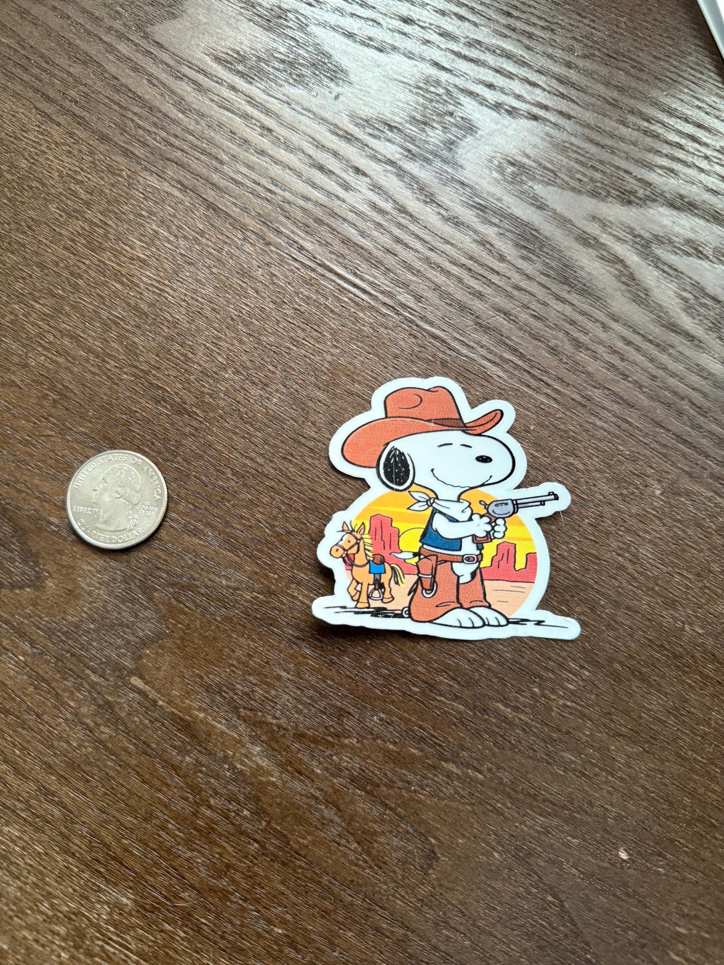 Snoopy Cowboy Sticker | Peanuts Western Decal | Wild West Dog Art | Classic Cartoon Vinyl | Cowboy Hat Pistol Gift | Nostalgic Sheriff Hound