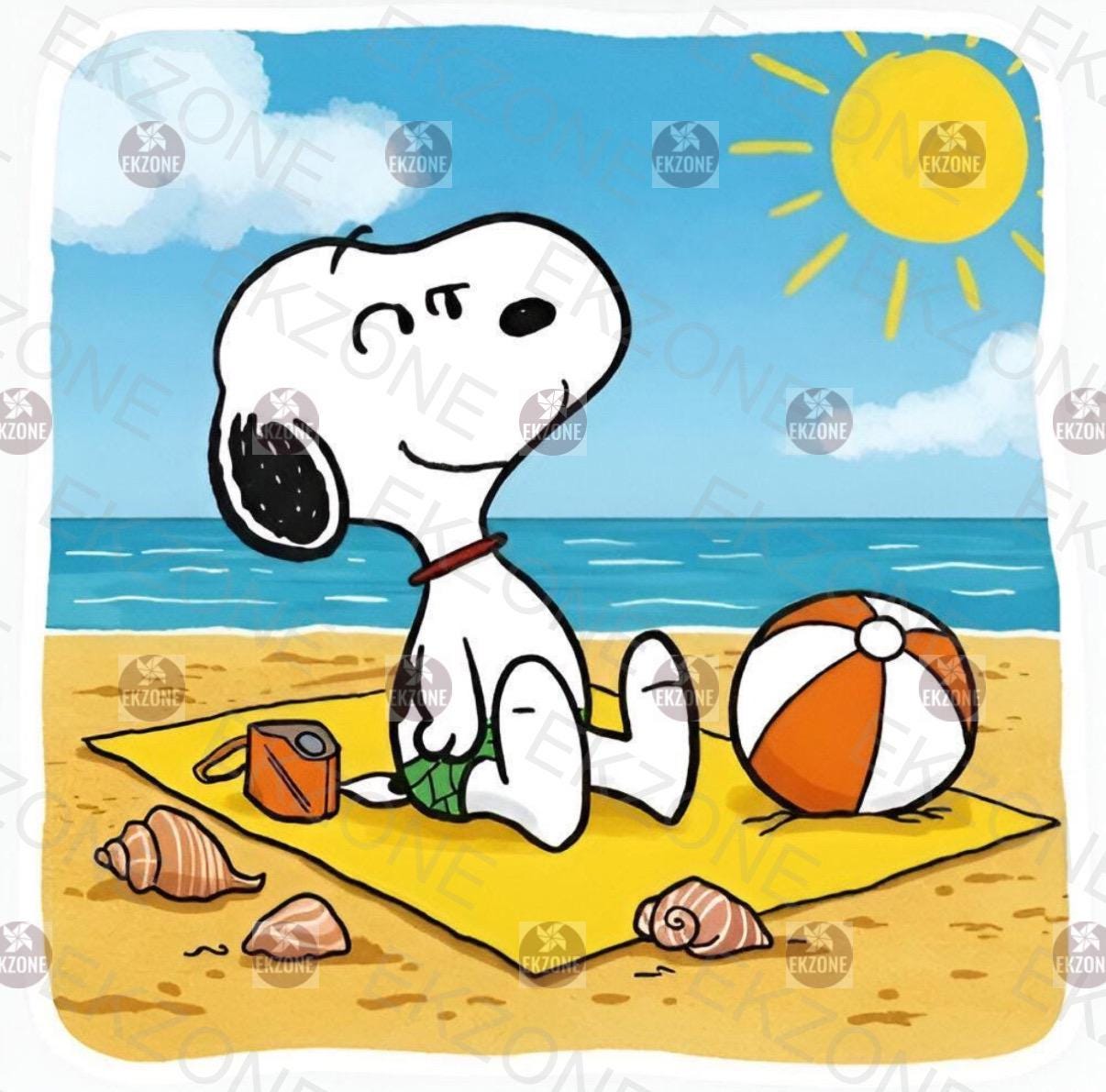Snoopy Peanuts Beach Day Sticker - Cute Cartoon Dog Relaxing Decal - Summer Fun Sticker - Snoopy at the Beach Sticker - Peanuts Relaxing