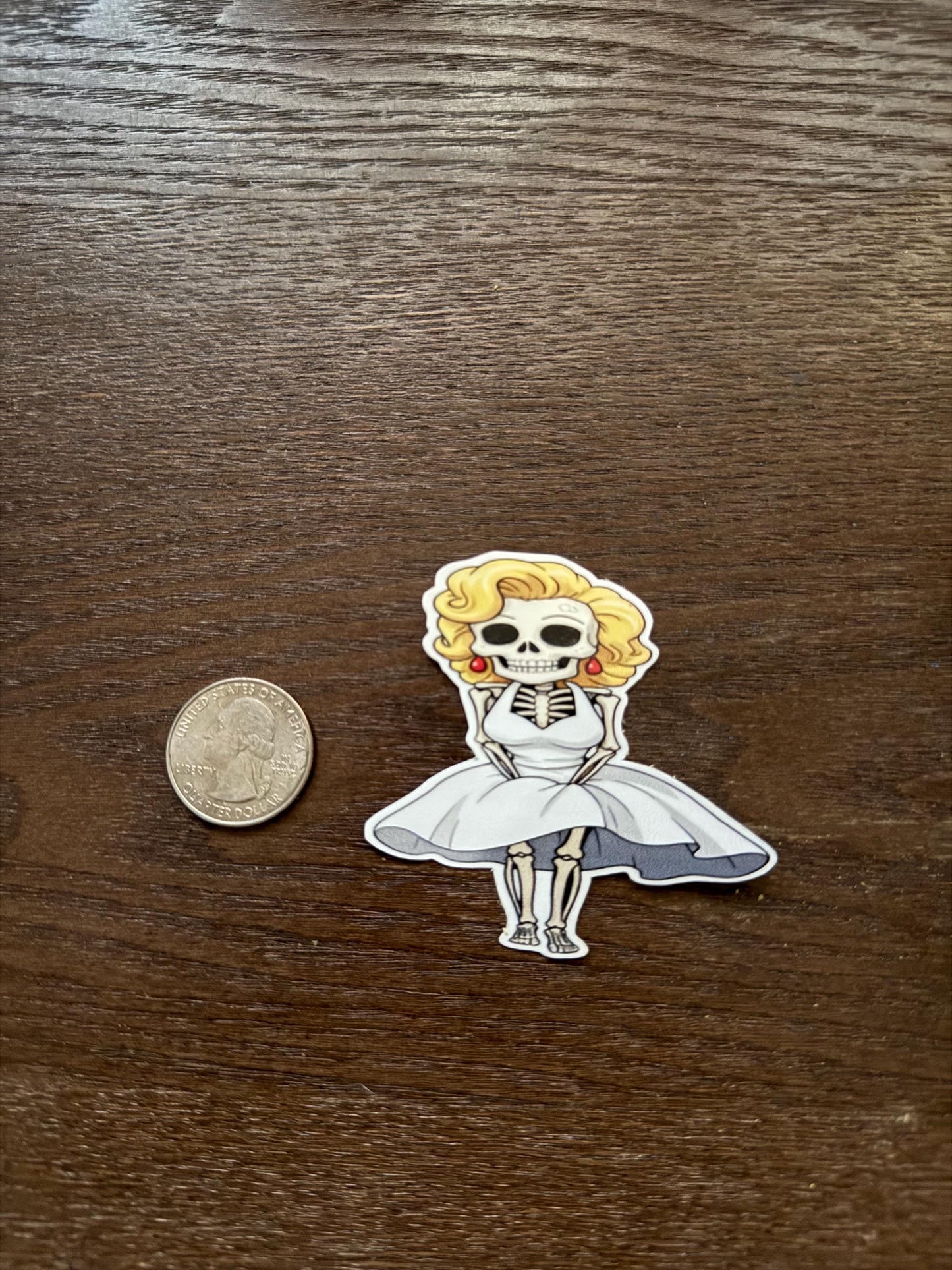Marilyn Monroe Skeleton Sticker | Hollywood Icon Decal | Spooky Classic Film Art | Vintage Glamour Skull Vinyl | Day of the Dead Gift |