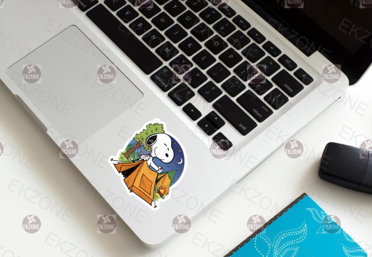 Snoopy Camping Tent Sticker | Peanuts Outdoor Adventure Decal | Campfire Night Art | Cute Camper Dog Vinyl | Nature Lover Gift | Retro Decal