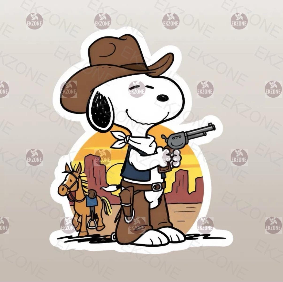 Snoopy Cowboy Sticker | Peanuts Western Decal | Wild West Dog Art | Classic Cartoon Vinyl | Cowboy Hat Pistol Gift | Nostalgic Sheriff Hound