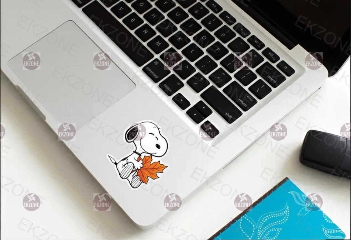 Snoopy Fall Leaf Sticker | Peanuts Autumn Decal | Cozy Vibes Art | Maple Leaf Vinyl | Nostalgic Fall Decor | Cute Dog Laptop Sticker