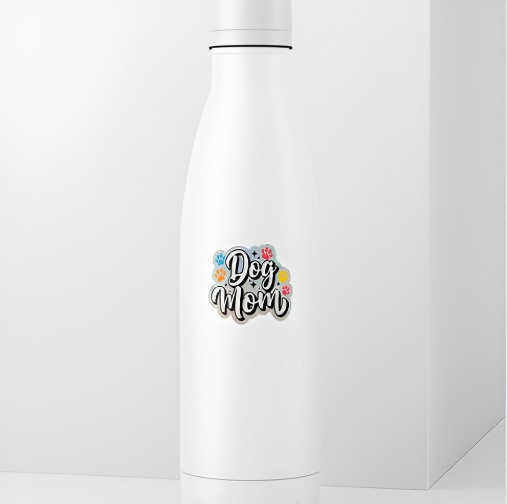 Holographic Dog Mom Sticker | Shiny Paw Print Decal | Glitter Dog Mama Art | Pet Lover Vinyl | Rainbow Dog Parent Gift | Dog Mom Laptop