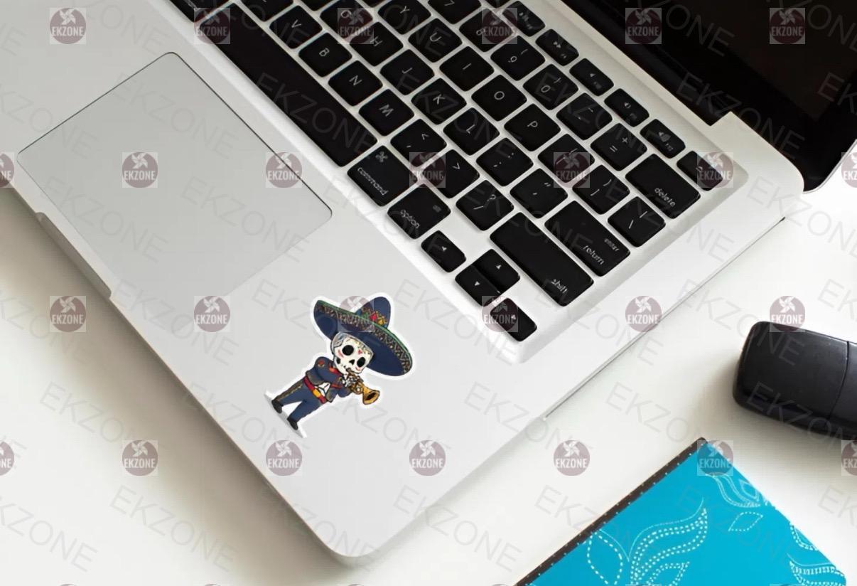 Sugar Skull Mariachi Sticker | Día de los Muertos Trumpet Decal | Calavera Art | Mexican Folk Art Vinyl| Mariachi Music Lover Gift| Sombrero