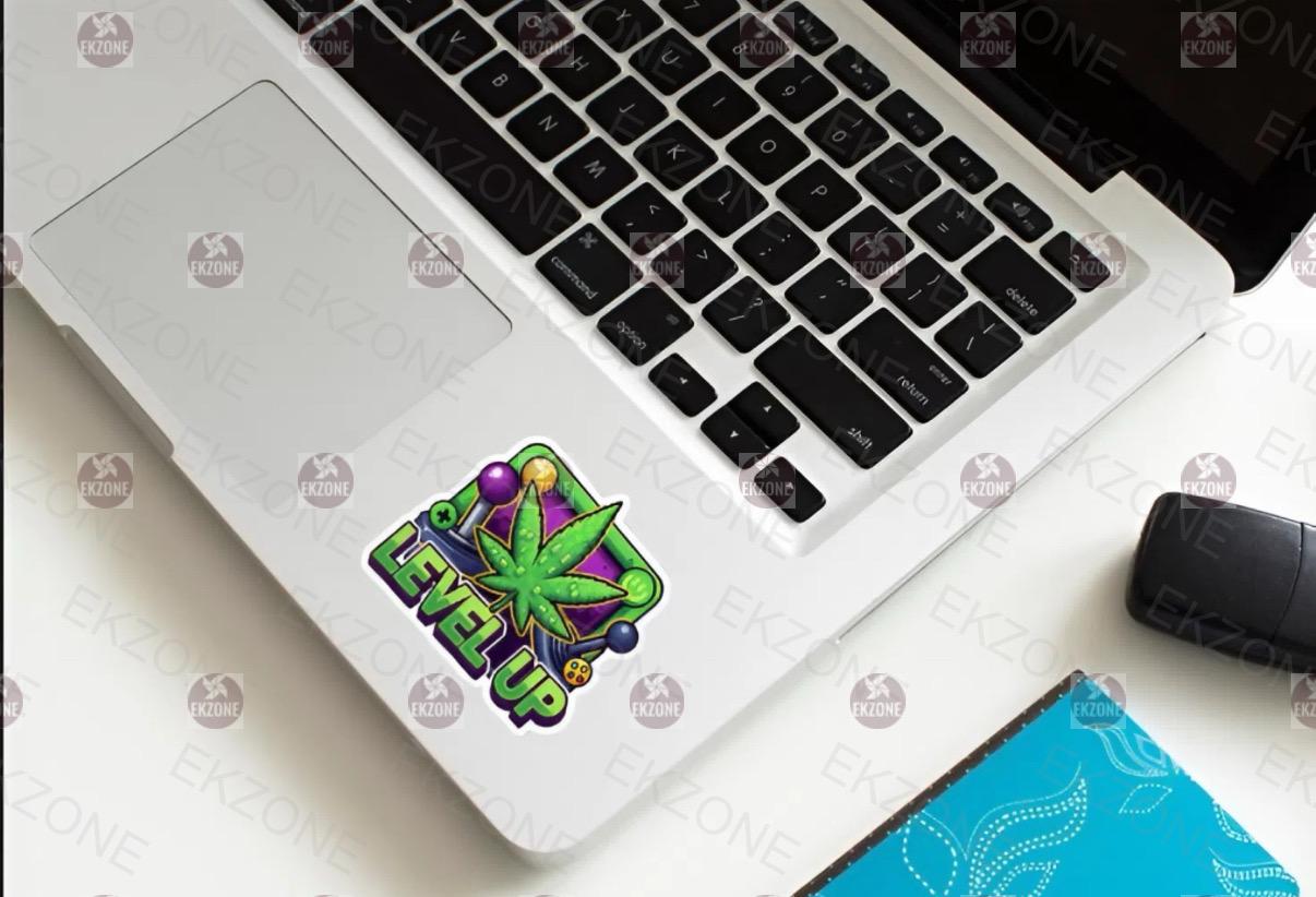 Level Up Gamer Cannabis Sticker | Funny Arcade Decal | Weed Leaf Art | Gaming Stoner Vinyl | Video Game Pot Gift | 420 Controller Laptop