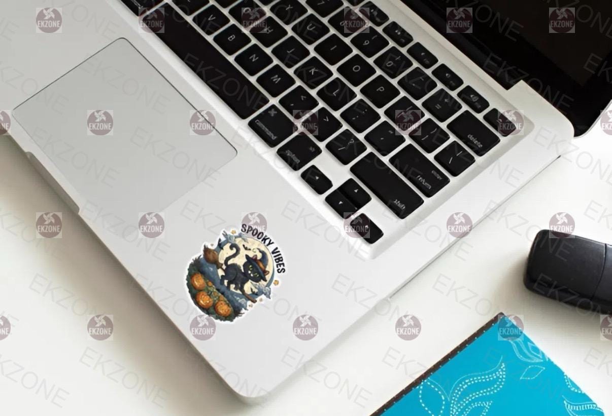 Spooky Vibes Black Cat Sticker | Witch Cat Halloween Decal | Cute Pumpkin Art | Spooky Season Vinyl | Witchy Decor Gift | Fall Vibes Brooms