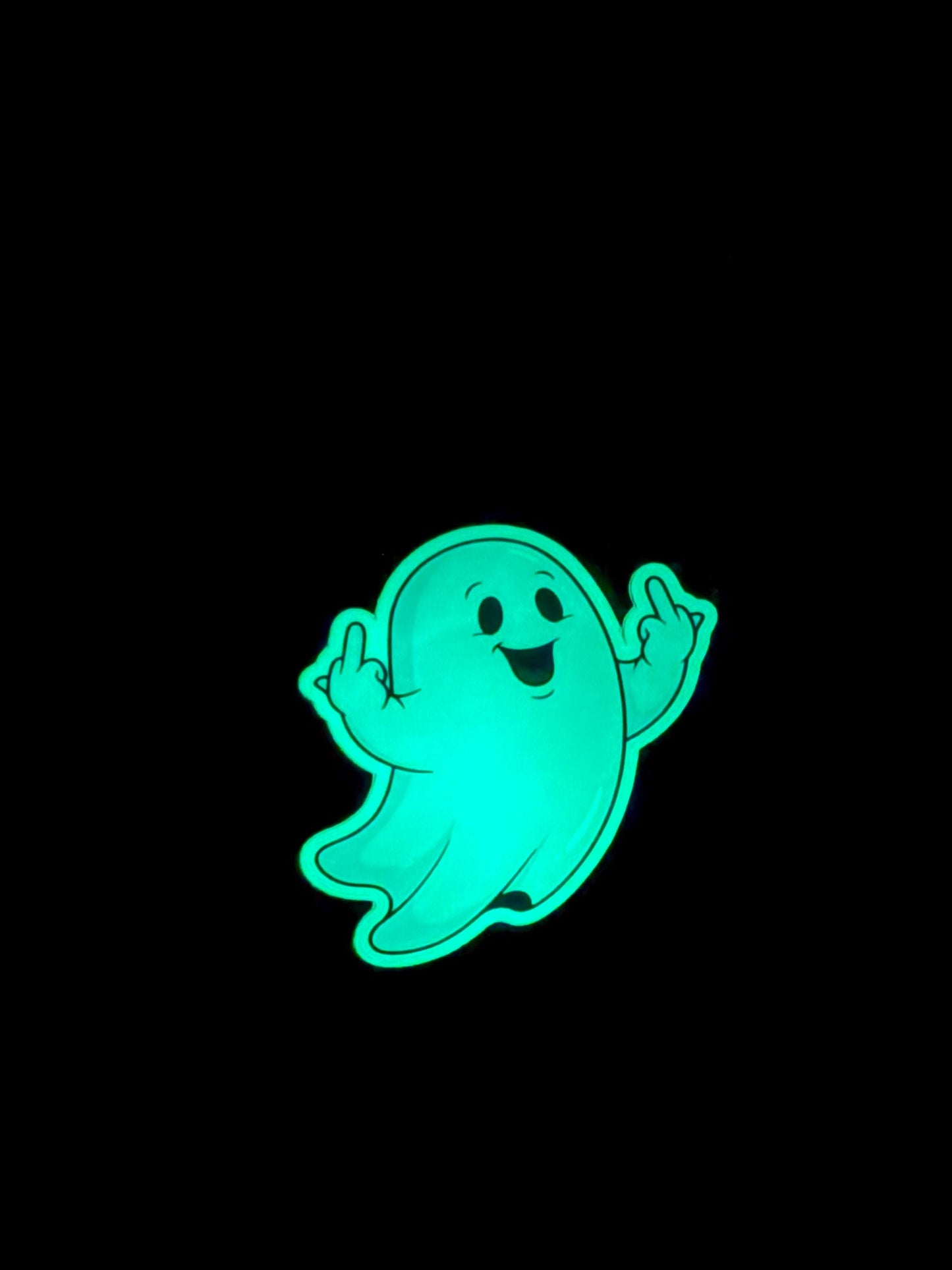 Glow in the Dark Ghost Sticker| Funny Middle Finger Decal | Edgy Spooky Art | Rude Humorous Vinyl | Attitude Ghost Gift | UV Reactive Sweary