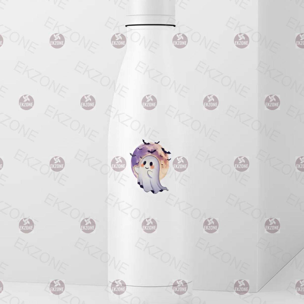 Cute Ghost Full Moon Sticker | Spooky Halloween Decal | Friendly Ghost Art | Bat Flying Vinyl | Fall Decor Gift | Adorable Ghostly Laptop