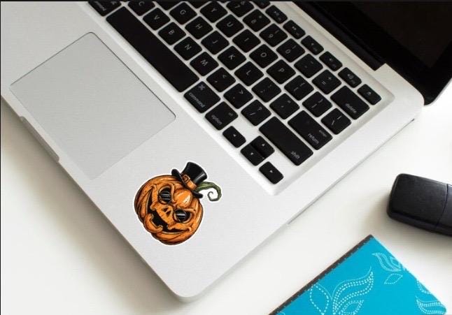 Glow in the Dark Jack O Lantern Sticker | Cool Pumpkin Decal | Halloween Top Hat Art | Spooky Season Vinyl | UV Reactive Fall Decor Gift |