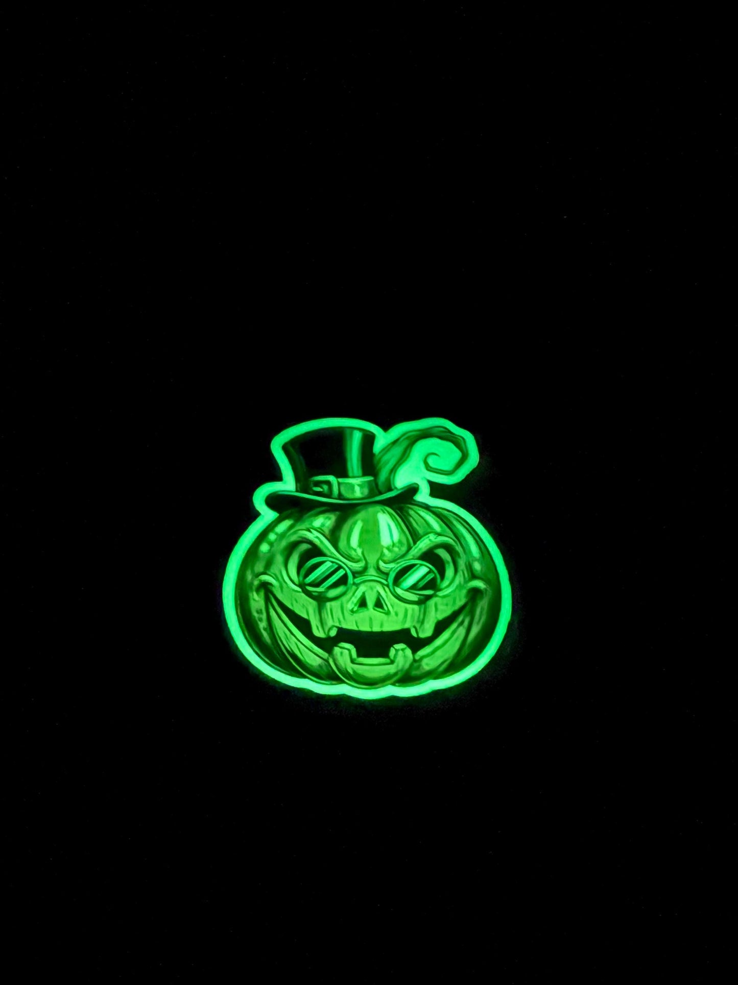 Glow in the Dark Jack O Lantern Sticker | Cool Pumpkin Decal | Halloween Top Hat Art | Spooky Season Vinyl | UV Reactive Fall Decor Gift |