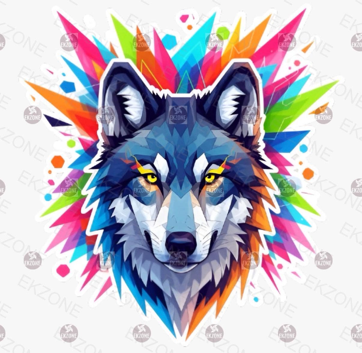 Geometric Wolf Head Sticker | Vibrant Animal Decal | Colorful Pop Art | Low Poly Wolf Vinyl | Modern Wildlife Gift | Bold Aesthetic Laptop