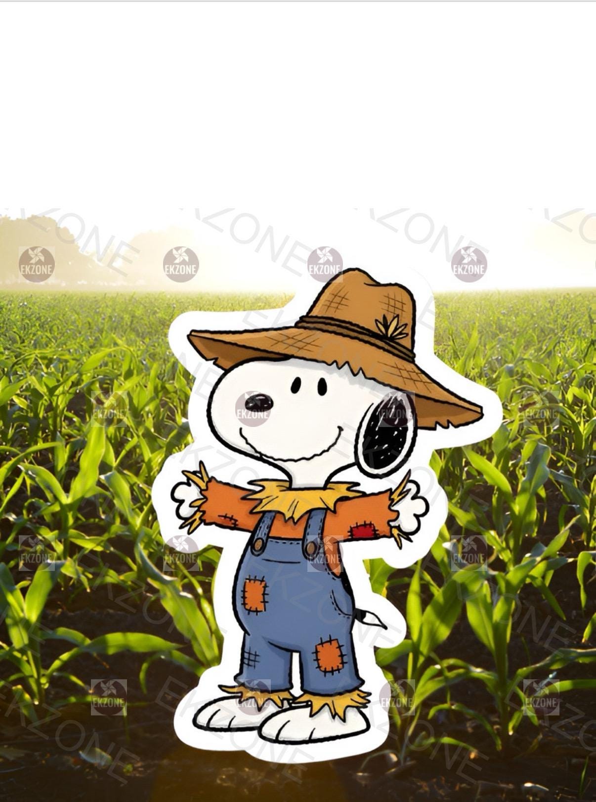 Snoopy Scarecrow Farmer Sticker | Peanuts Fall Harvest Decal | Cute Farm Dog Art | Autumn Decor Vinyl | Nostalgic Thanksgiving Gift | Corn