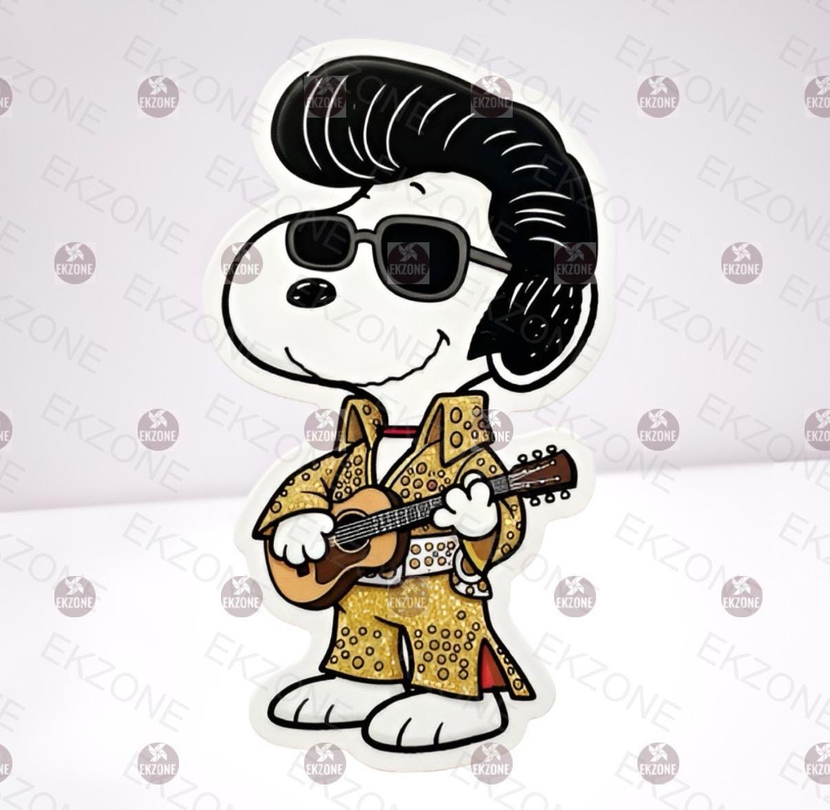 Holographic Snoopy Elvis Sticker | Dazzling Rock & Roll King Decal | Shiny Music Legend Art | Peanuts Presley Vinyl | Concert Fan Gift |