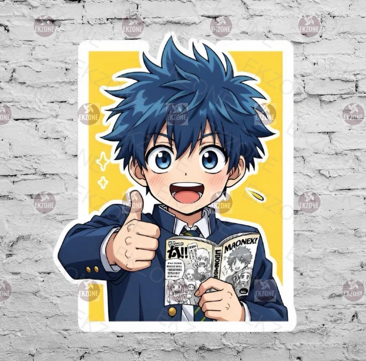 Cute Anime Boy Reading Manga Sticker | Thumbs Up Shonen Decal | Otaku Fan Art | Japanese Animation Vinyl | Manga Lover Gift | Kawaii Decal
