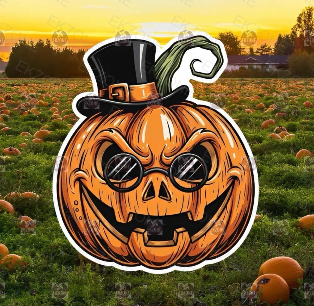 Glow in the Dark Jack O Lantern Sticker | Cool Pumpkin Decal | Halloween Top Hat Art | Spooky Season Vinyl | UV Reactive Fall Decor Gift |