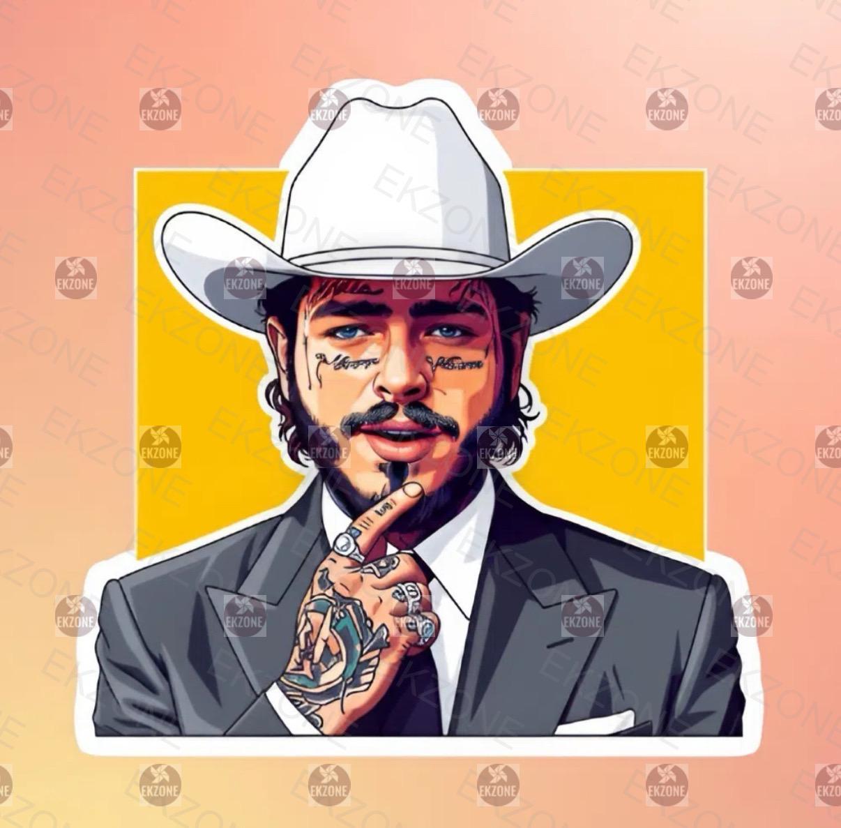 Post Malone Cowboy Hat Suit Sticker | Posty Portrait Decal | Modern Western Pop Art | Celebrity Fan Vinyl | Music Lover Gift | Posty Gift