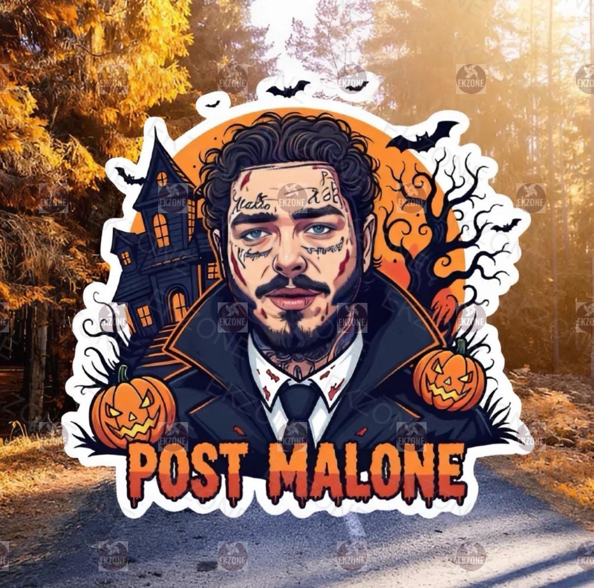 Post Malone Halloween Vampire Sticker | Spooky Posty Decal | Haunted House Art | Celebrity Fan Vinyl | Pumpkin Bat Gift | Fall Decor Music