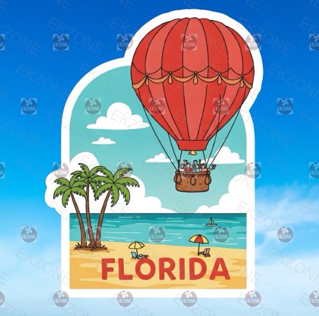 Florida Hot Air Balloon Sticker | Beach Vacation Decal | Retro Travel Art | Sunshine State Souvenir Vinyl | Wanderlust Gift | Florida Local